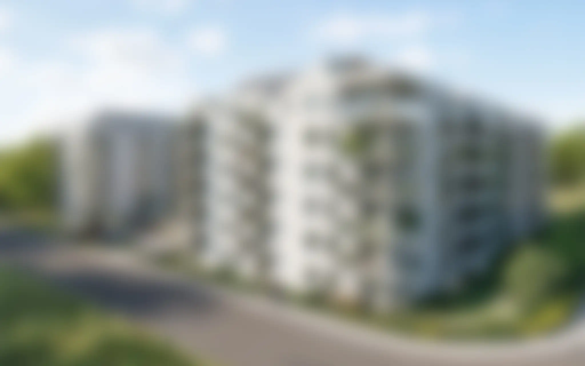 Wizualizacja nowej inwestycji mieszkaniowej w Koszalinie w otoczeniu zieleni